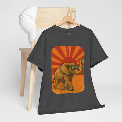 Elephant Sunset Rays Tee | Vintage Retro Animal Shirt | Summer Vibes Graphic T-Shirt | Warm Sunburst Elephant TShirt | Unisex Nature Shirt