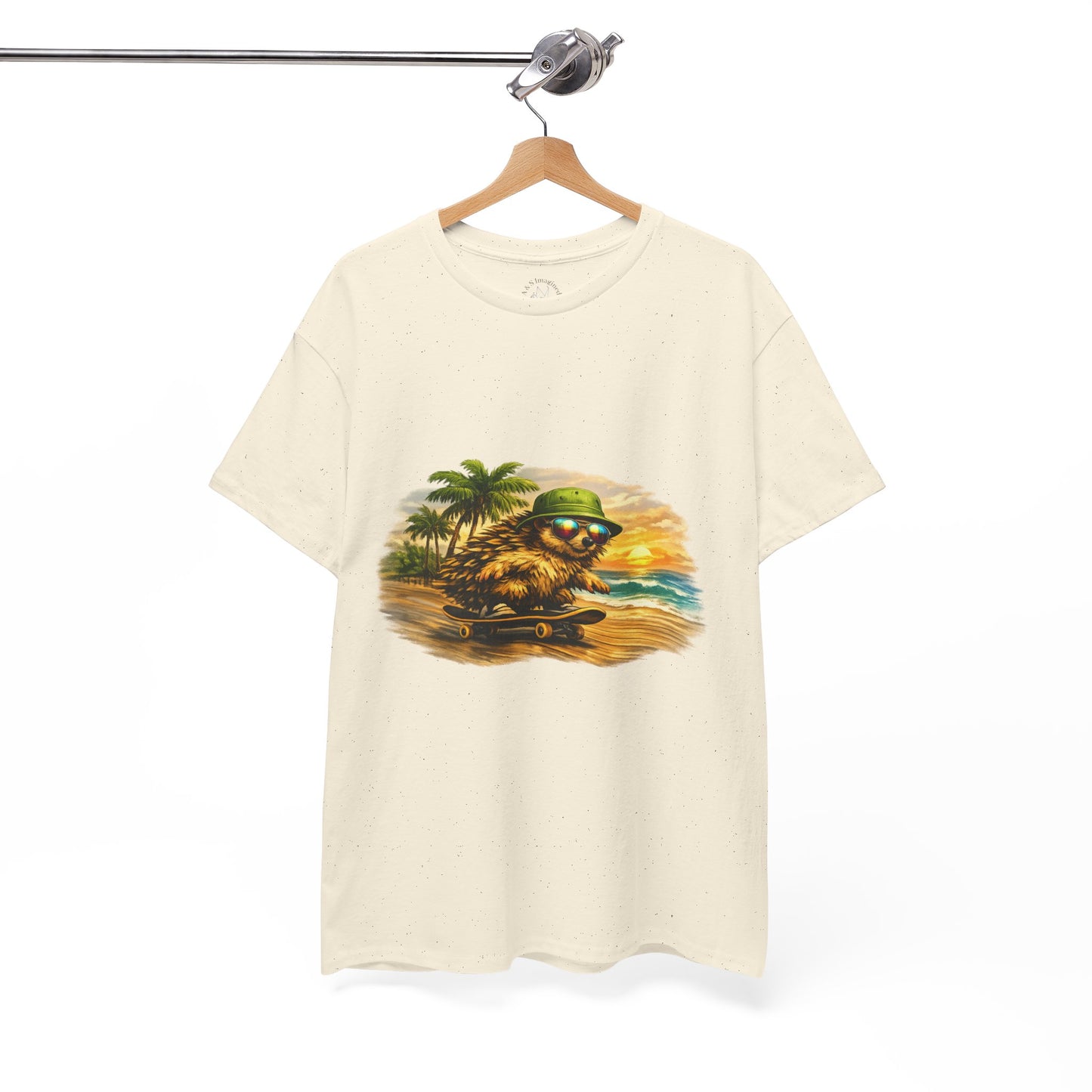 Sunset Beach Hedgehog Skateboarding Shirt | Tropical Style Tee | Vintage Beach Graphic | Skater Animal T-shirt | Cute Summer Skate Tshirt | Island Vibes Outfit | Boardin' Hedgehog Collection