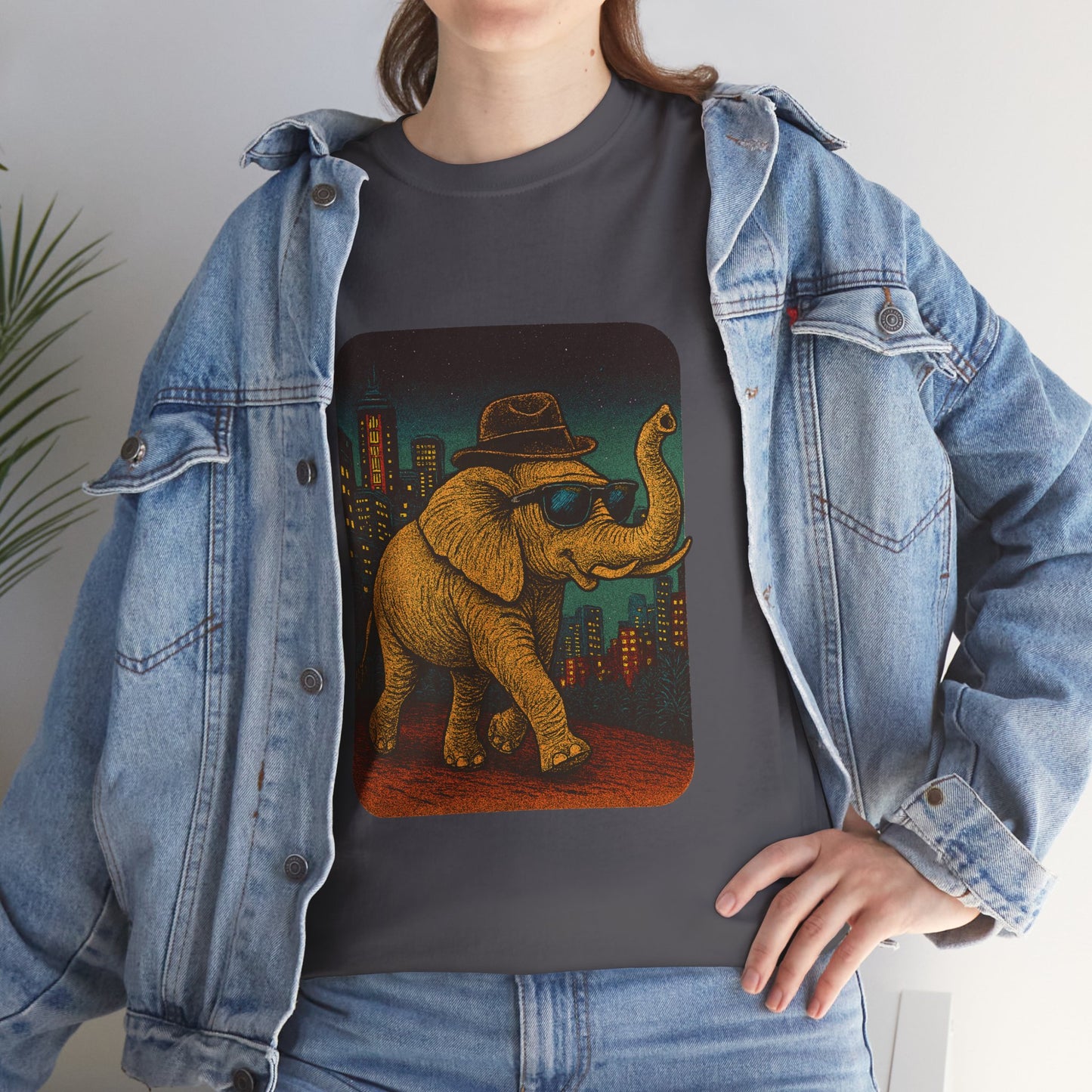 Elephant Downtown Night Tee | Vintage City Animal Shirt | Retro Urban Elephant Graphic T-Shirt | Nightlife Vibes TShirt | Unisex Street Style Shirt