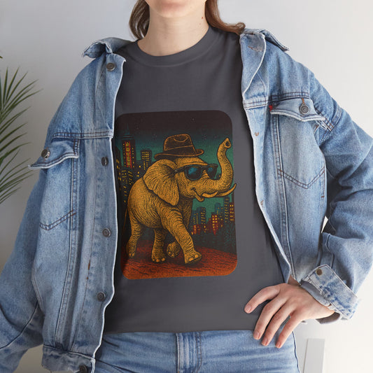 Elephant Downtown Night Tee | Vintage City Animal Shirt | Retro Urban Elephant Graphic T-Shirt | Nightlife Vibes TShirt | Unisex Street Style Shirt