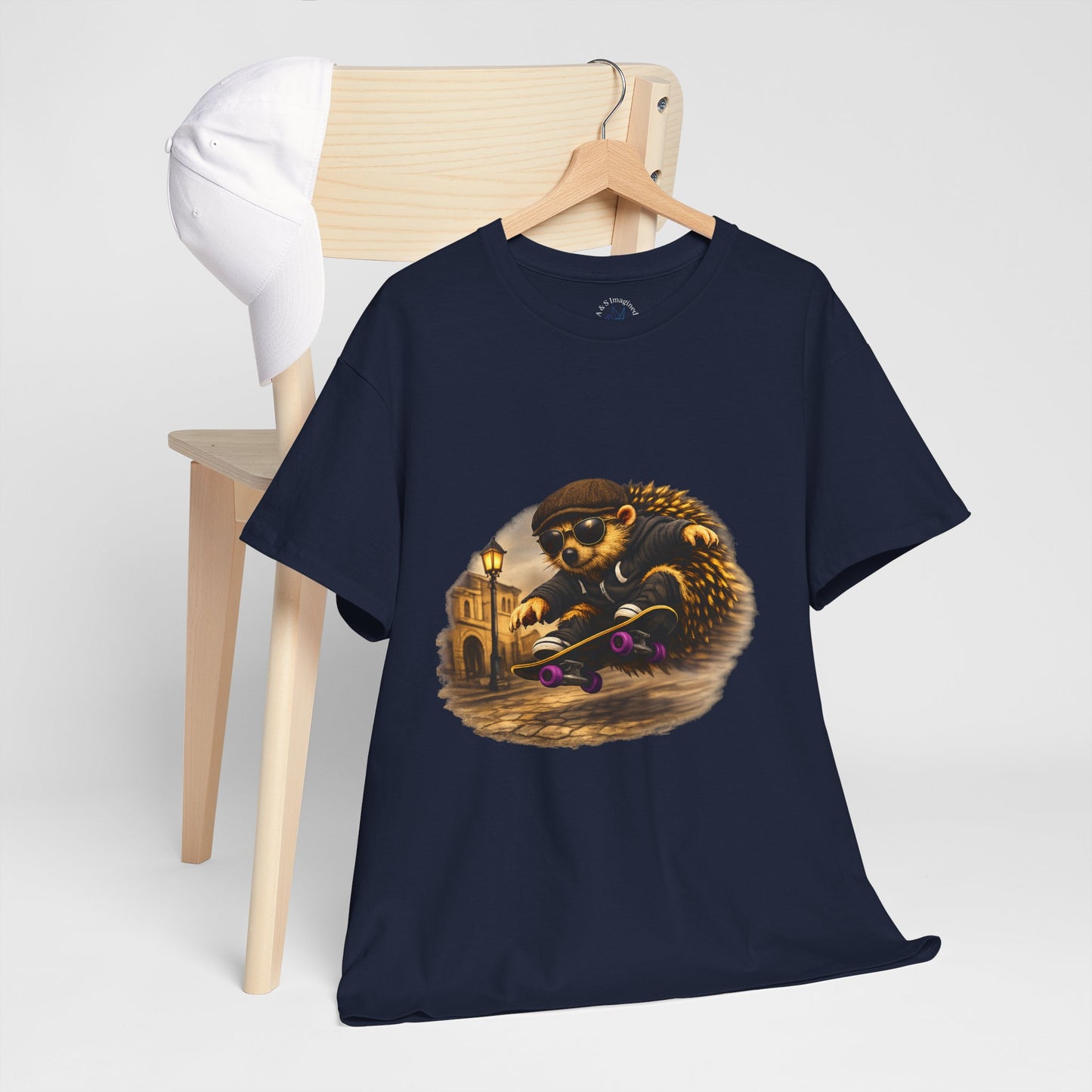 Town Hedgehog Skateboarding Shirt | Street Style Tee | Vintage Town Graphic | Skater Animal T-shirt | Cute Animal Skate Tshirt | Boardin' Hedgehog Collection