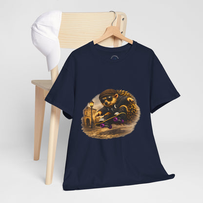 Town Hedgehog Skateboarding Shirt | Street Style Tee | Vintage Town Graphic | Skater Animal T-shirt | Cute Animal Skate Tshirt | Boardin' Hedgehog Collection