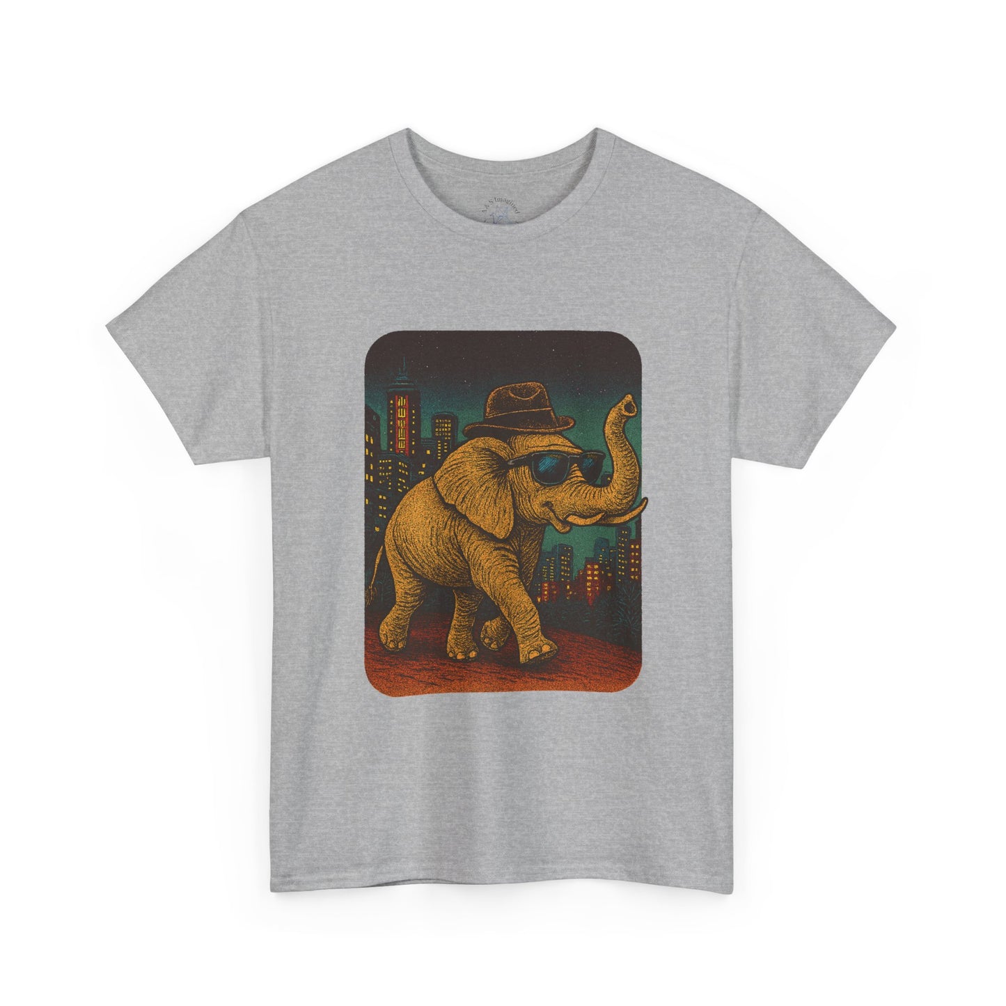 Elephant Downtown Night Tee | Vintage City Animal Shirt | Retro Urban Elephant Graphic T-Shirt | Nightlife Vibes TShirt | Unisex Street Style Shirt