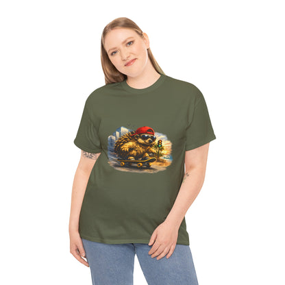Surf Side Hedgehog Skateboarding Shirt | Beach Style Tee | Vintage Beach Graphic | Coastal Skater Animal T-shirt | Cute Animal Skate Tshirt | Boardin' Hedgehog Collection