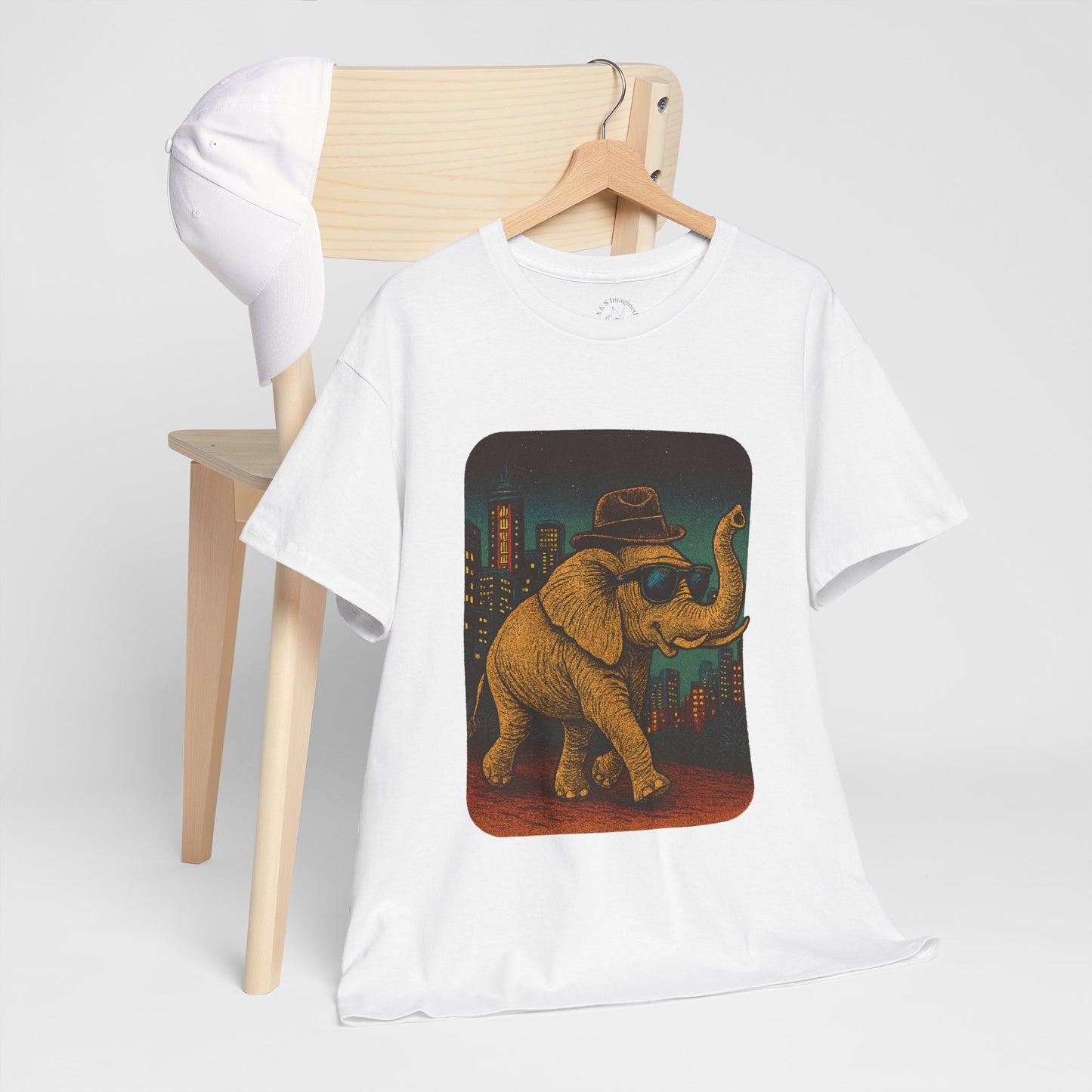 Elephant Downtown Night Tee | Vintage City Animal Shirt | Retro Urban Elephant Graphic T-Shirt | Nightlife Vibes TShirt | Unisex Street Style Shirt
