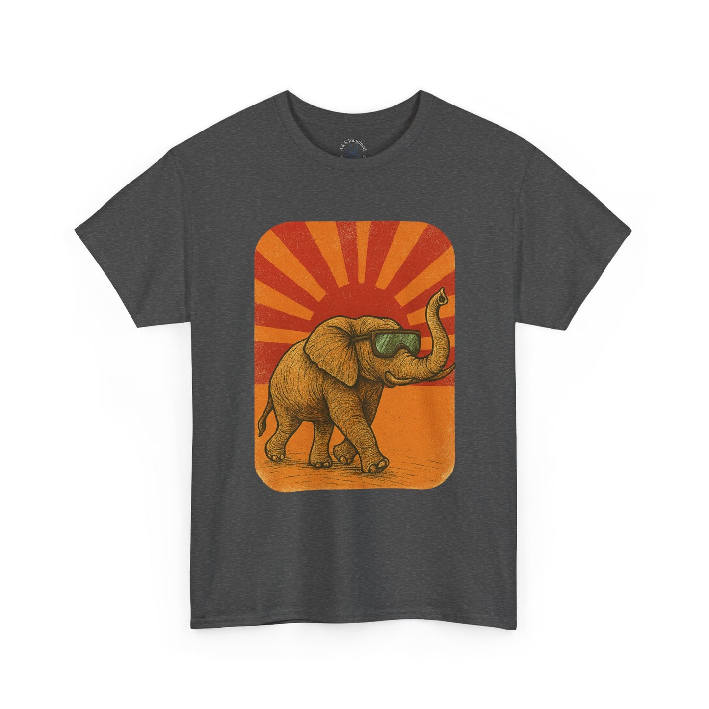Elephant Sunset Rays Tee | Vintage Retro Animal Shirt | Summer Vibes Graphic T-Shirt | Warm Sunburst Elephant TShirt | Unisex Nature Shirt