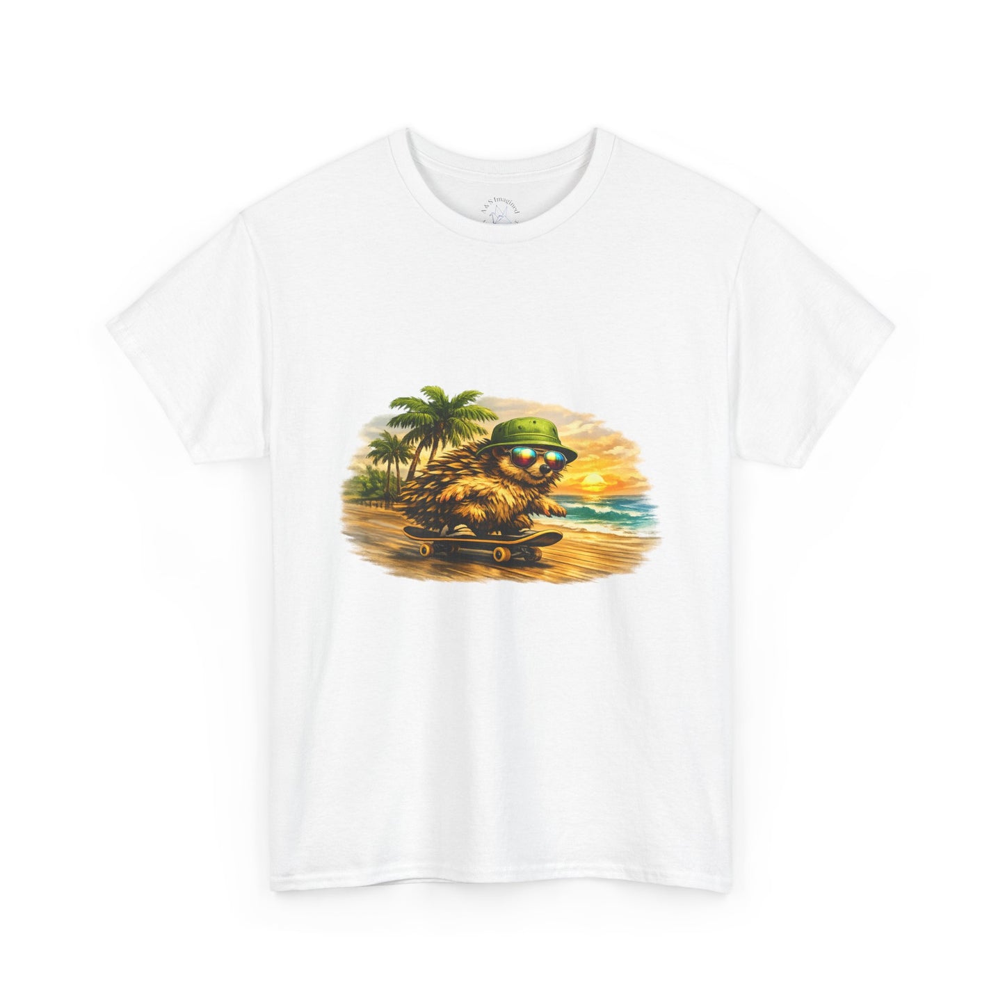 Sunset Beach Hedgehog Skateboarding Shirt | Tropical Style Tee | Vintage Beach Graphic | Skater Animal T-shirt | Cute Summer Skate Tshirt | Island Vibes Outfit | Boardin' Hedgehog Collection