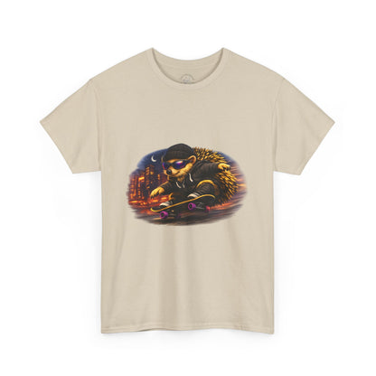 City Nightlife Hedgehog Skateboarding Shirt | Street Style Tee | Vintage City Lights Graphic | Downtown Streetwear | Skater Animal T-shirt | Cute Animal Skate Tshirt | Boardin' Hedgehog Collection