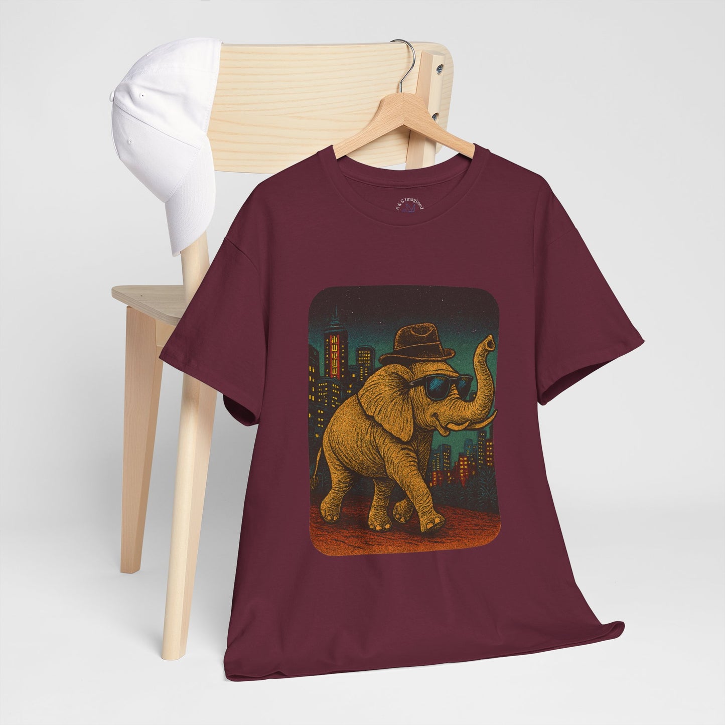 Elephant Downtown Night Tee | Vintage City Animal Shirt | Retro Urban Elephant Graphic T-Shirt | Nightlife Vibes TShirt | Unisex Street Style Shirt