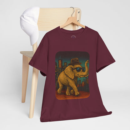 Elephant Downtown Night Tee | Vintage City Animal Shirt | Retro Urban Elephant Graphic T-Shirt | Nightlife Vibes TShirt | Unisex Street Style Shirt