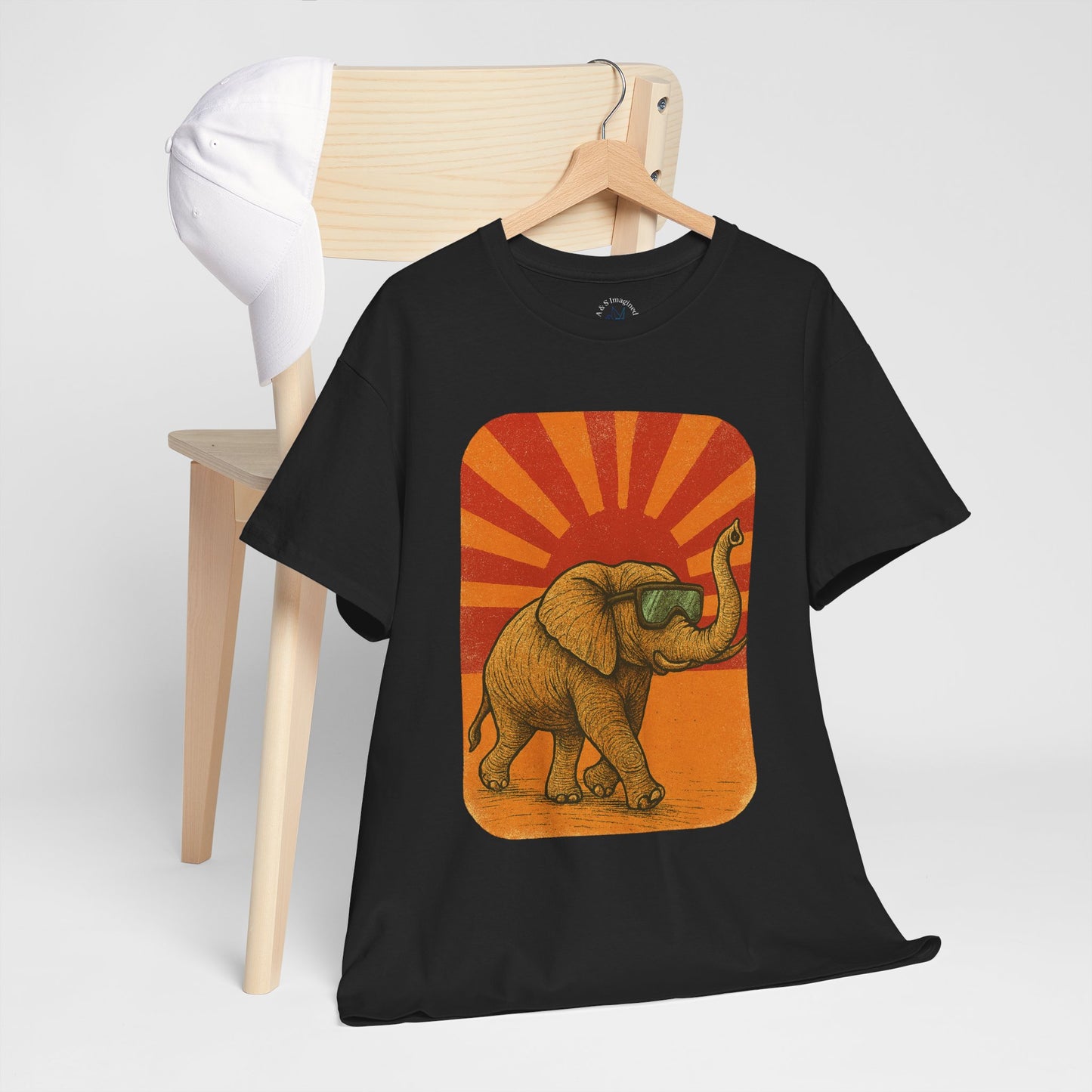 Elephant Sunset Rays Tee | Vintage Retro Animal Shirt | Summer Vibes Graphic T-Shirt | Warm Sunburst Elephant TShirt | Unisex Nature Shirt