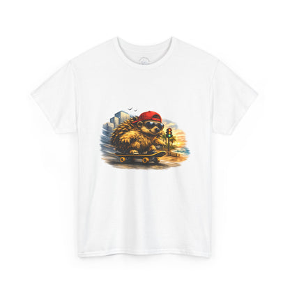 Surf Side Hedgehog Skateboarding Shirt | Beach Style Tee | Vintage Beach Graphic | Coastal Skater Animal T-shirt | Cute Animal Skate Tshirt | Boardin' Hedgehog Collection