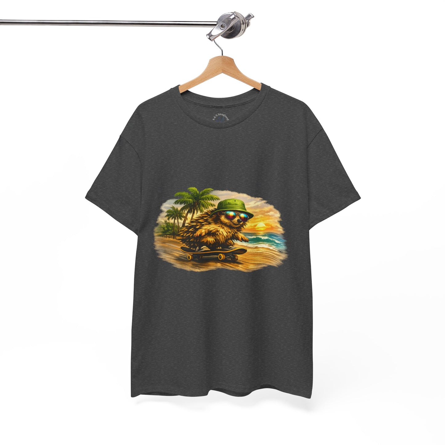 Sunset Beach Hedgehog Skateboarding Shirt | Tropical Style Tee | Vintage Beach Graphic | Skater Animal T-shirt | Cute Summer Skate Tshirt | Island Vibes Outfit | Boardin' Hedgehog Collection