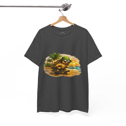 Sunset Beach Hedgehog Skateboarding Shirt | Tropical Style Tee | Vintage Beach Graphic | Skater Animal T-shirt | Cute Summer Skate Tshirt | Island Vibes Outfit | Boardin' Hedgehog Collection