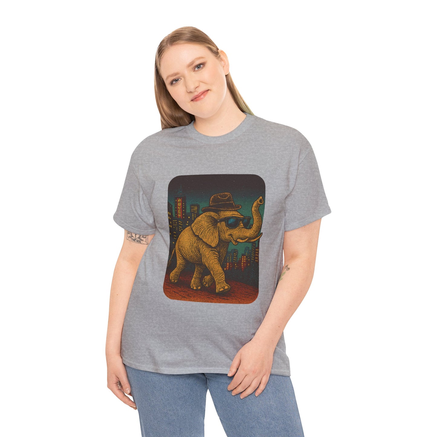 Elephant Downtown Night Tee | Vintage City Animal Shirt | Retro Urban Elephant Graphic T-Shirt | Nightlife Vibes TShirt | Unisex Street Style Shirt