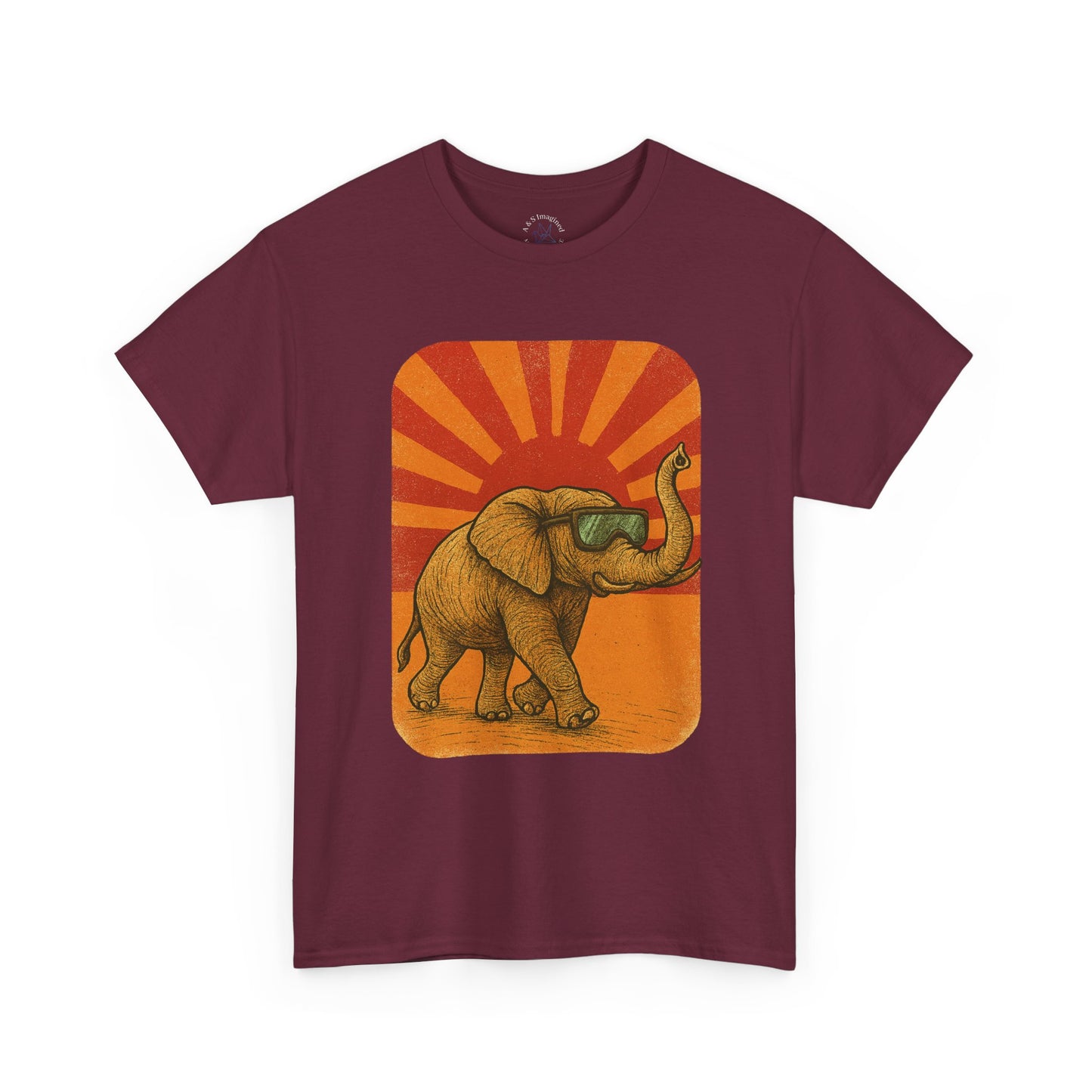 Elephant Sunset Rays Tee | Vintage Retro Animal Shirt | Summer Vibes Graphic T-Shirt | Warm Sunburst Elephant TShirt | Unisex Nature Shirt