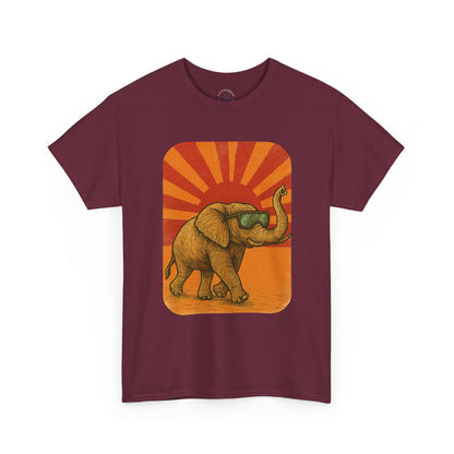 Elephant Sunset Rays Tee | Vintage Retro Animal Shirt | Summer Vibes Graphic T-Shirt | Warm Sunburst Elephant TShirt | Unisex Nature Shirt