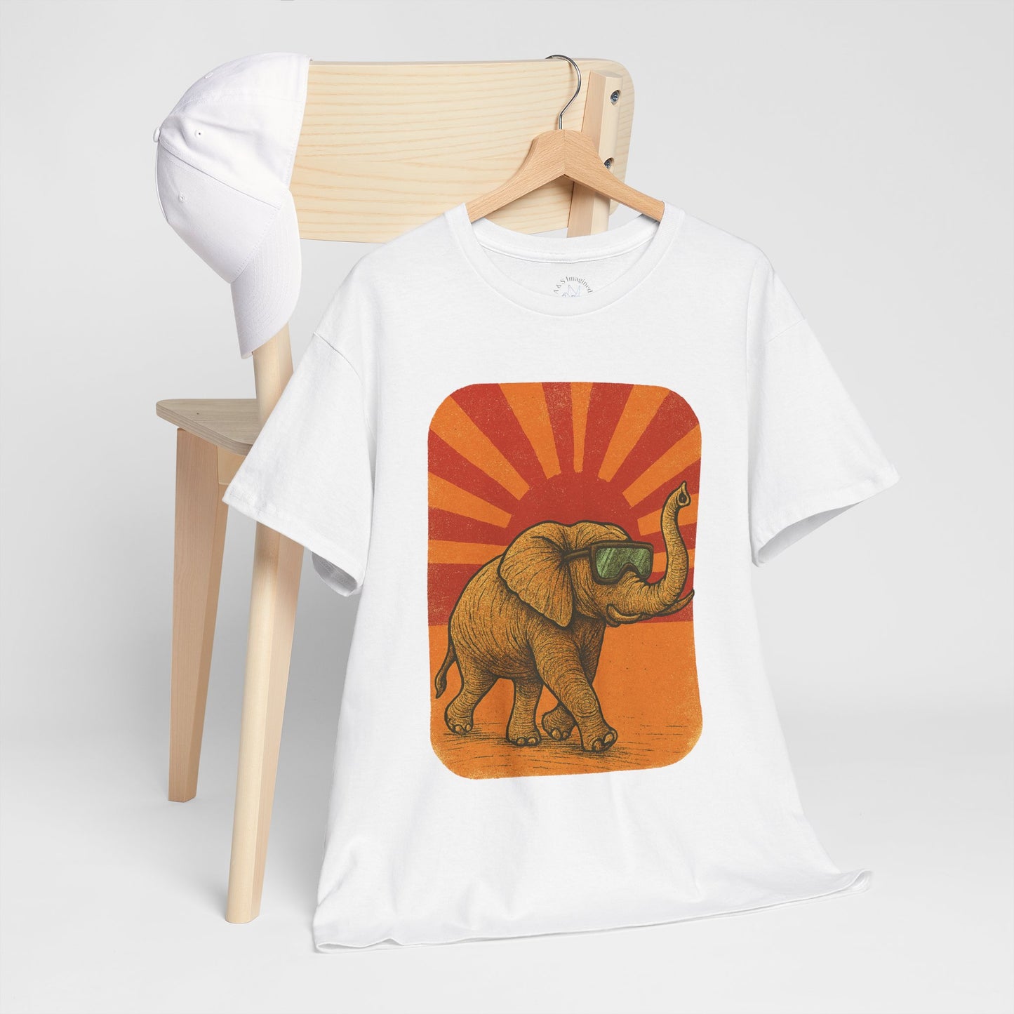 Elephant Sunset Rays Tee | Vintage Retro Animal Shirt | Summer Vibes Graphic T-Shirt | Warm Sunburst Elephant TShirt | Unisex Nature Shirt