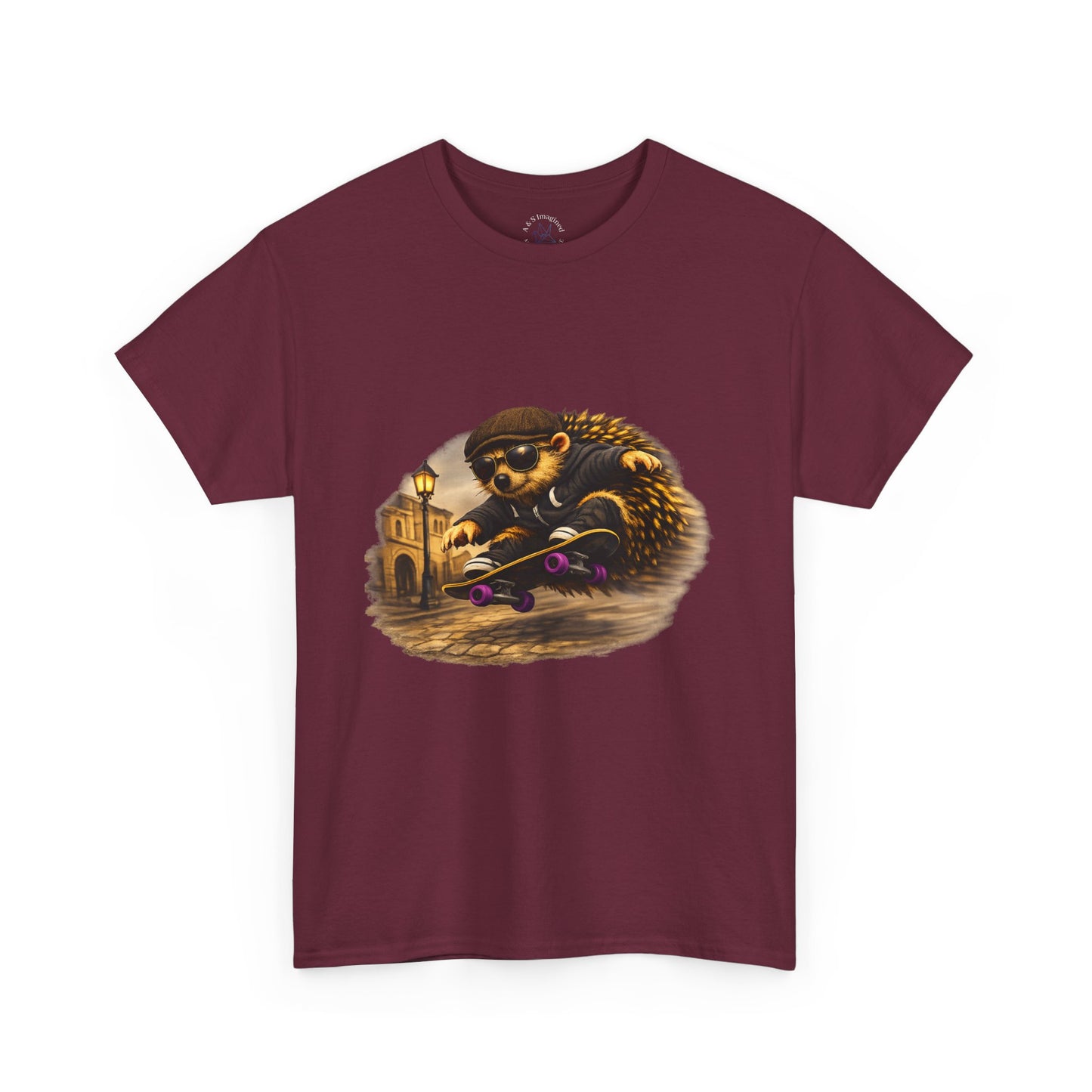 Town Hedgehog Skateboarding Shirt | Street Style Tee | Vintage Town Graphic | Skater Animal T-shirt | Cute Animal Skate Tshirt | Boardin' Hedgehog Collection
