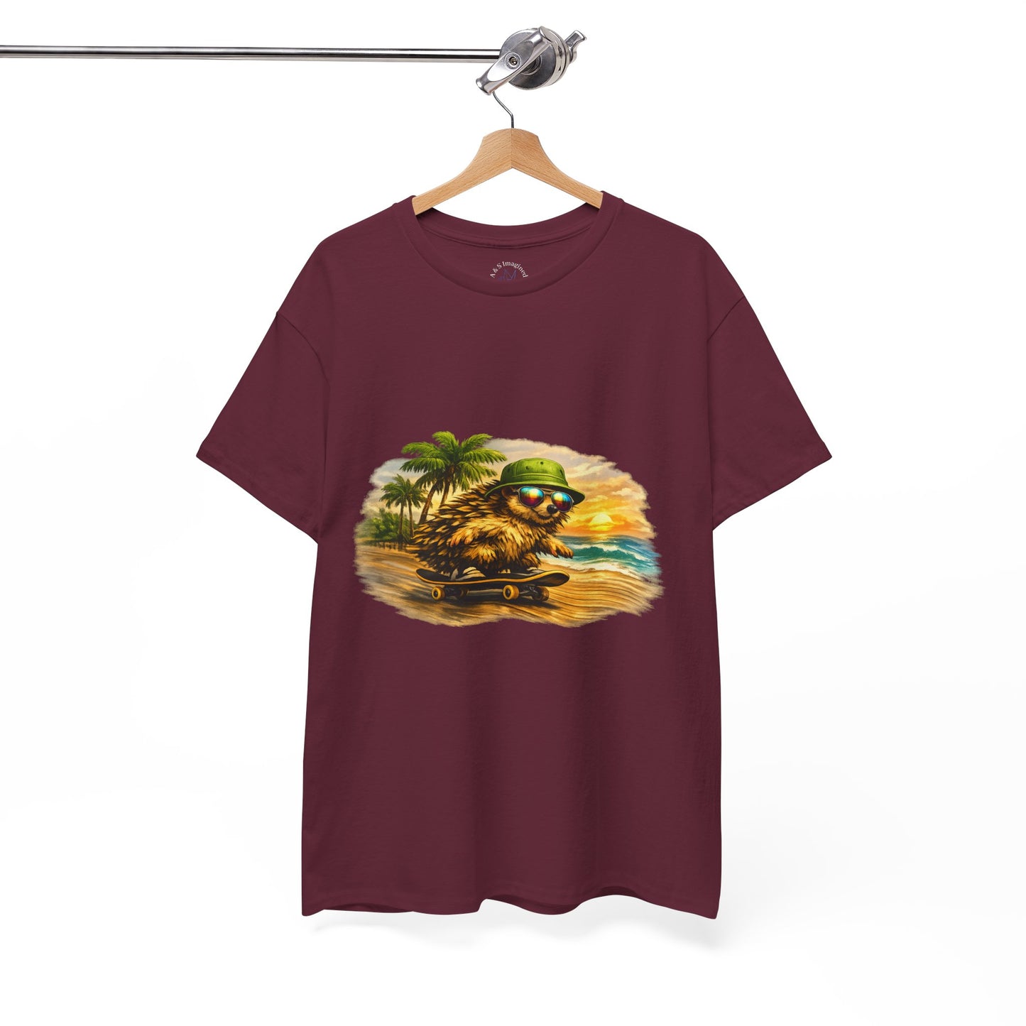 Sunset Beach Hedgehog Skateboarding Shirt | Tropical Style Tee | Vintage Beach Graphic | Skater Animal T-shirt | Cute Summer Skate Tshirt | Island Vibes Outfit | Boardin' Hedgehog Collection