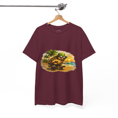 Sunset Beach Hedgehog Skateboarding Shirt | Tropical Style Tee | Vintage Beach Graphic | Skater Animal T-shirt | Cute Summer Skate Tshirt | Island Vibes Outfit | Boardin' Hedgehog Collection