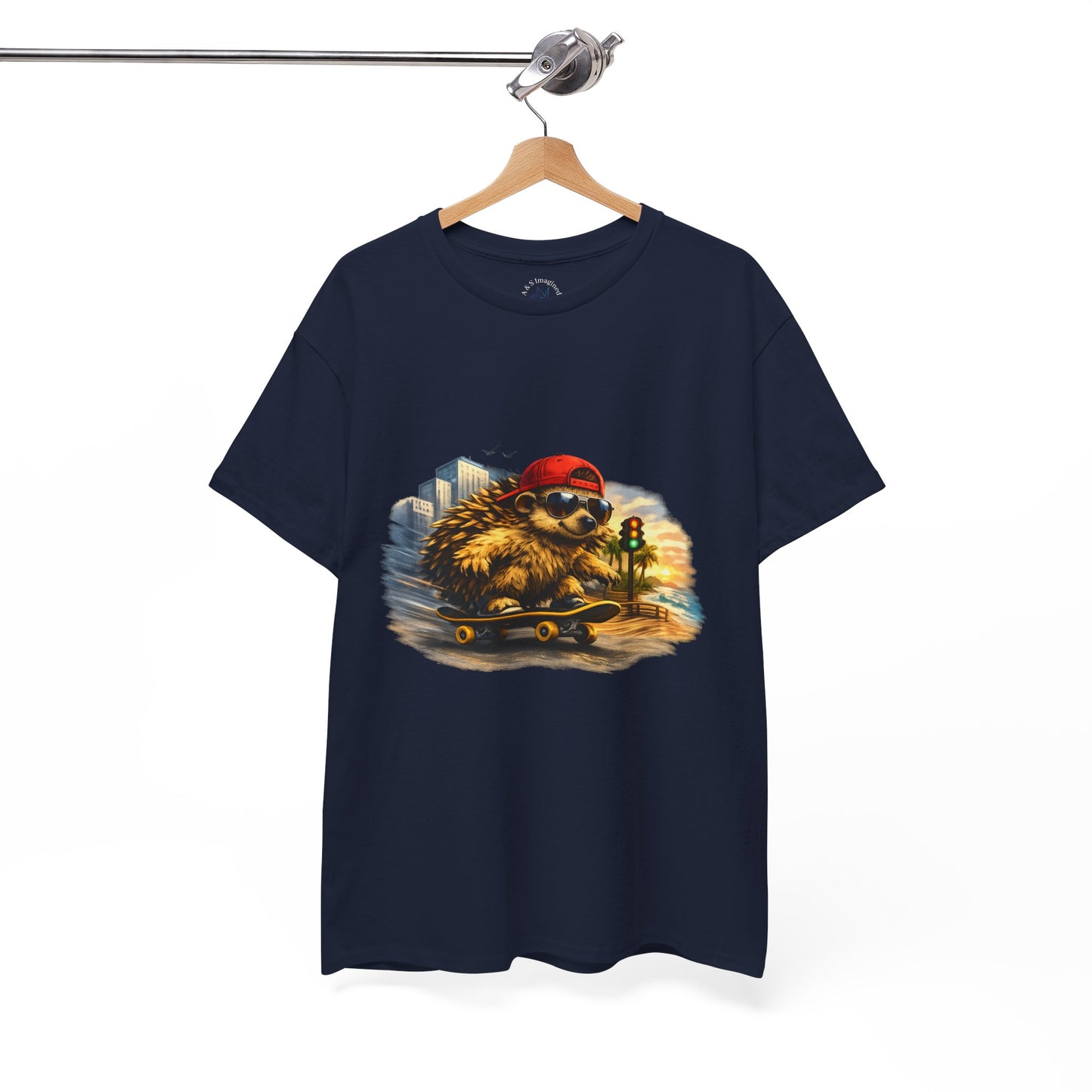 Surf Side Hedgehog Skateboarding Shirt | Beach Style Tee | Vintage Beach Graphic | Coastal Skater Animal T-shirt | Cute Animal Skate Tshirt | Boardin' Hedgehog Collection