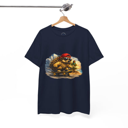 Surf Side Hedgehog Skateboarding Shirt | Beach Style Tee | Vintage Beach Graphic | Coastal Skater Animal T-shirt | Cute Animal Skate Tshirt | Boardin' Hedgehog Collection