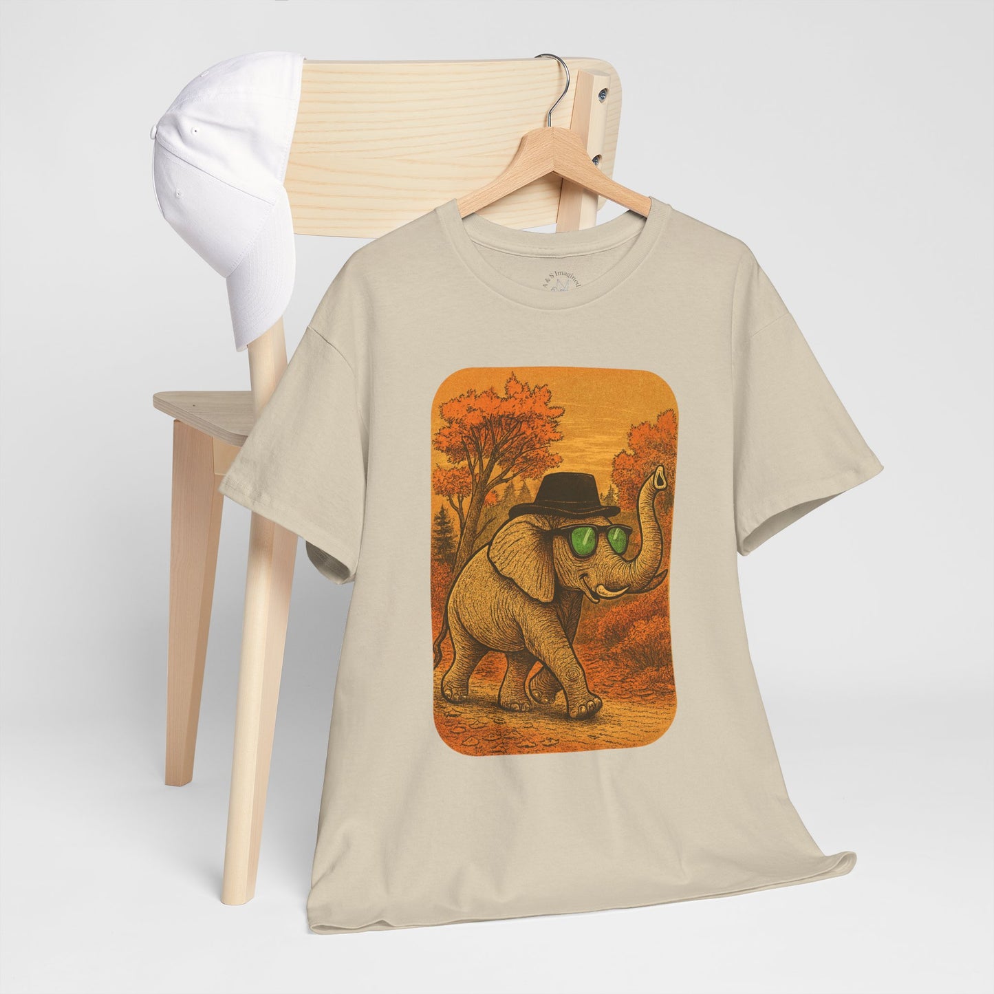 Elephant Autumn Stroll Tee | Vintage Fall Animal Shirt | Retro Nature Elephant Graphic T-Shirt | Cozy Fall Aesthetic TShirt | Unisex Casual Shirt