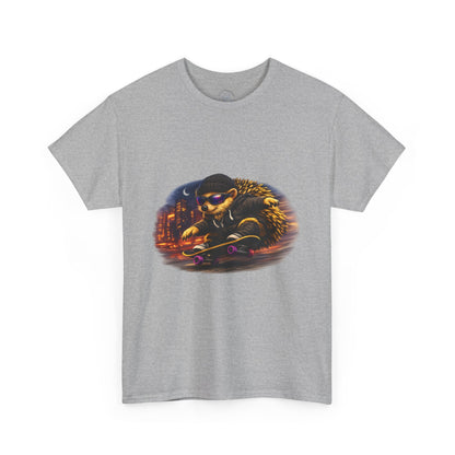 City Nightlife Hedgehog Skateboarding Shirt | Street Style Tee | Vintage City Lights Graphic | Downtown Streetwear | Skater Animal T-shirt | Cute Animal Skate Tshirt | Boardin' Hedgehog Collection