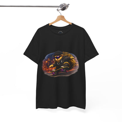 City Nightlife Hedgehog Skateboarding Shirt | Street Style Tee | Vintage City Lights Graphic | Downtown Streetwear | Skater Animal T-shirt | Cute Animal Skate Tshirt | Boardin' Hedgehog Collection