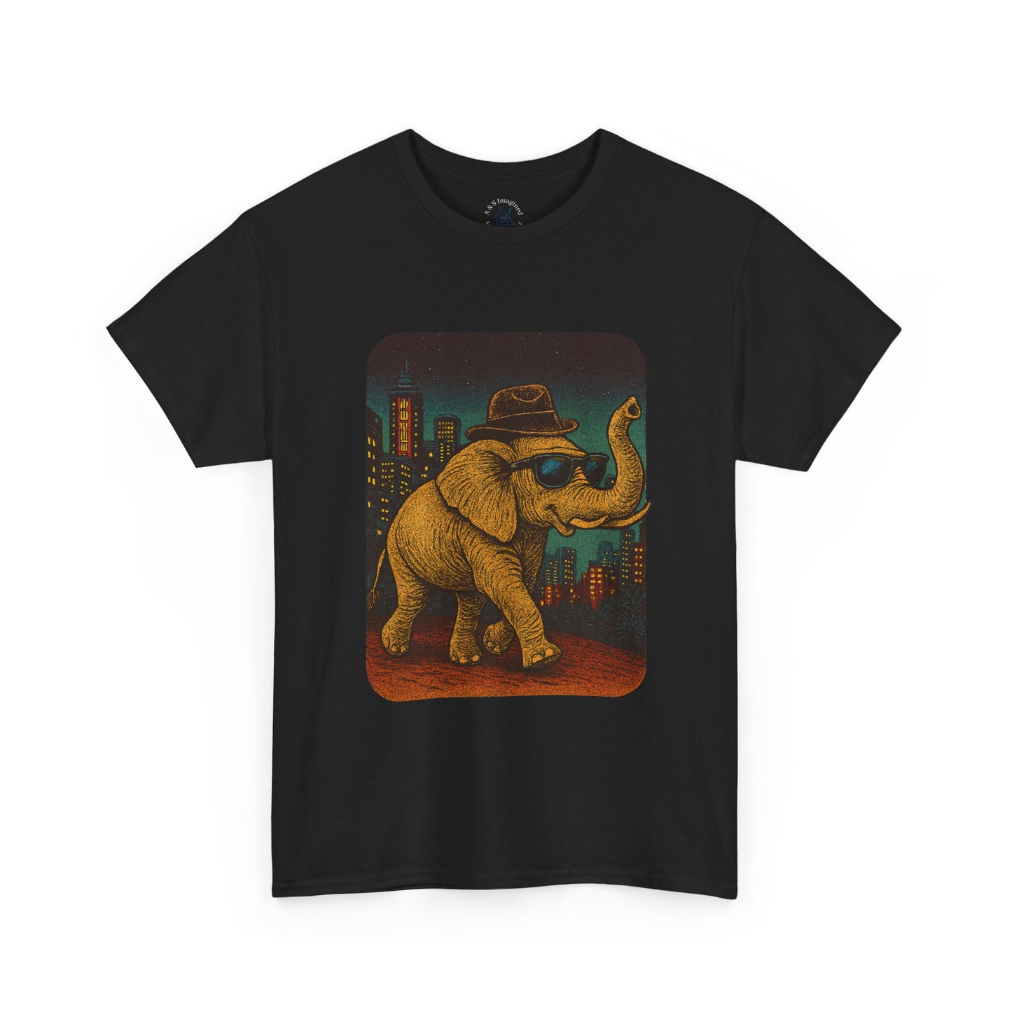 Elephant Downtown Night Tee | Vintage City Animal Shirt | Retro Urban Elephant Graphic T-Shirt | Nightlife Vibes TShirt | Unisex Street Style Shirt