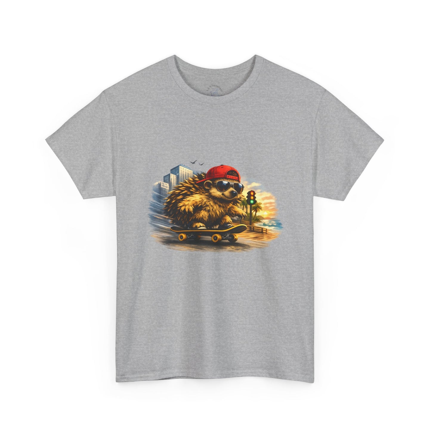 Surf Side Hedgehog Skateboarding Shirt | Beach Style Tee | Vintage Beach Graphic | Coastal Skater Animal T-shirt | Cute Animal Skate Tshirt | Boardin' Hedgehog Collection