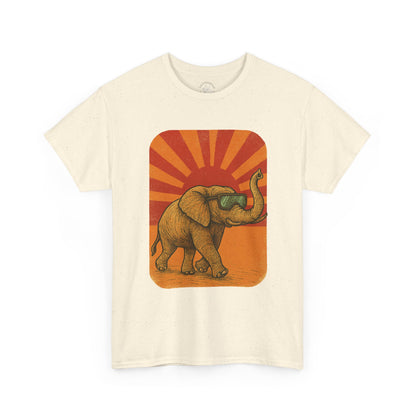 Elephant Sunset Rays Tee | Vintage Retro Animal Shirt | Summer Vibes Graphic T-Shirt | Warm Sunburst Elephant TShirt | Unisex Nature Shirt