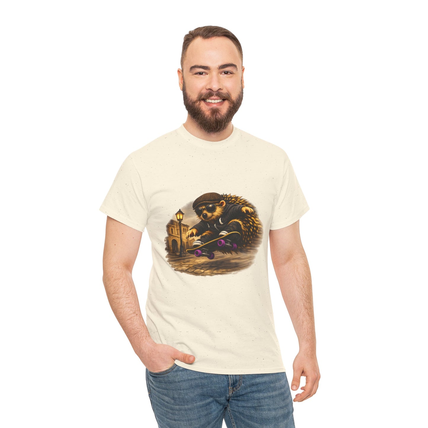 Town Hedgehog Skateboarding Shirt | Street Style Tee | Vintage Town Graphic | Skater Animal T-shirt | Cute Animal Skate Tshirt | Boardin' Hedgehog Collection