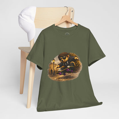 Town Hedgehog Skateboarding Shirt | Street Style Tee | Vintage Town Graphic | Skater Animal T-shirt | Cute Animal Skate Tshirt | Boardin' Hedgehog Collection