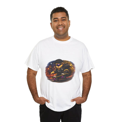 City Nightlife Hedgehog Skateboarding Shirt | Street Style Tee | Vintage City Lights Graphic | Downtown Streetwear | Skater Animal T-shirt | Cute Animal Skate Tshirt | Boardin' Hedgehog Collection