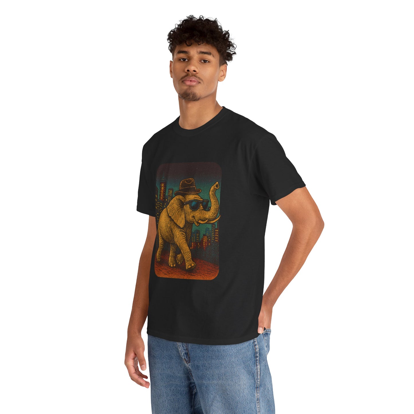 Elephant Downtown Night Tee | Vintage City Animal Shirt | Retro Urban Elephant Graphic T-Shirt | Nightlife Vibes TShirt | Unisex Street Style Shirt