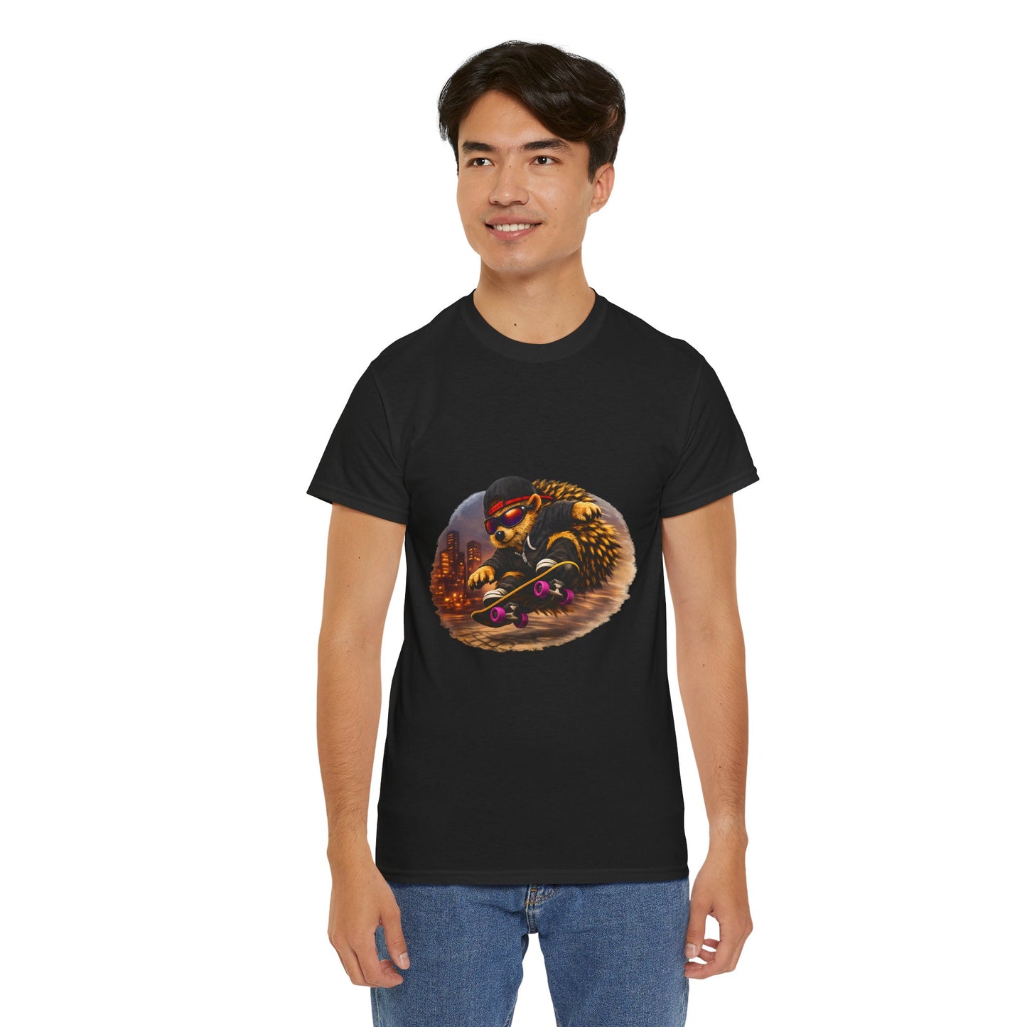 City Hedgehog Skateboarding Shirt | Street Style Tee | Vintage City Graphic | Skater Animal T-shirt | Cute Animal Skate Tshirt | Boardin' Hedgehog Collection
