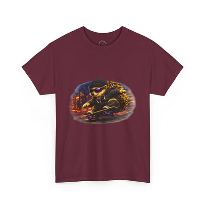 City Nightlife Hedgehog Skateboarding Shirt | Street Style Tee | Vintage City Lights Graphic | Downtown Streetwear | Skater Animal T-shirt | Cute Animal Skate Tshirt | Boardin' Hedgehog Collection
