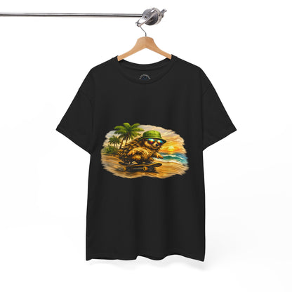 Sunset Beach Hedgehog Skateboarding Shirt | Tropical Style Tee | Vintage Beach Graphic | Skater Animal T-shirt | Cute Summer Skate Tshirt | Island Vibes Outfit | Boardin' Hedgehog Collection