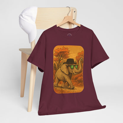 Elephant Autumn Stroll Tee | Vintage Fall Animal Shirt | Retro Nature Elephant Graphic T-Shirt | Cozy Fall Aesthetic TShirt | Unisex Casual Shirt