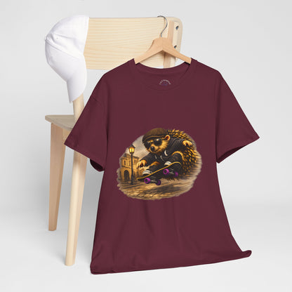Town Hedgehog Skateboarding Shirt | Street Style Tee | Vintage Town Graphic | Skater Animal T-shirt | Cute Animal Skate Tshirt | Boardin' Hedgehog Collection