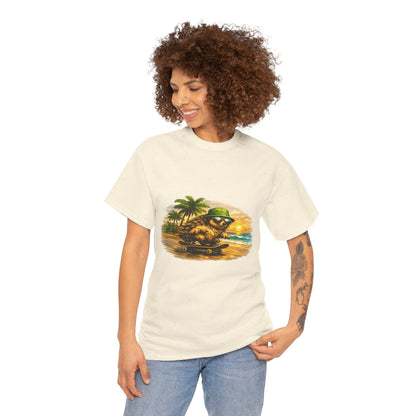 Sunset Beach Hedgehog Skateboarding Shirt | Tropical Style Tee | Vintage Beach Graphic | Skater Animal T-shirt | Cute Summer Skate Tshirt | Island Vibes Outfit | Boardin' Hedgehog Collection