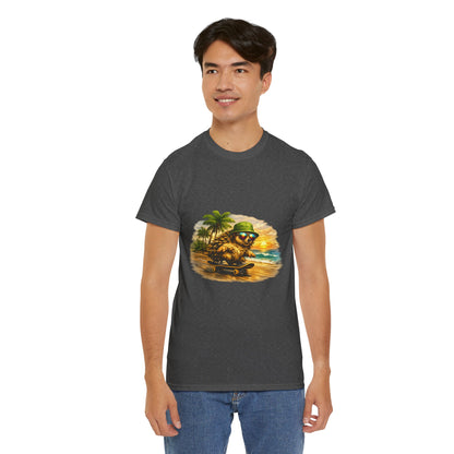 Sunset Beach Hedgehog Skateboarding Shirt | Tropical Style Tee | Vintage Beach Graphic | Skater Animal T-shirt | Cute Summer Skate Tshirt | Island Vibes Outfit | Boardin' Hedgehog Collection