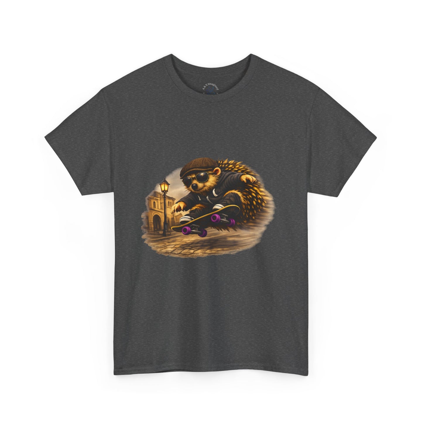 Town Hedgehog Skateboarding Shirt | Street Style Tee | Vintage Town Graphic | Skater Animal T-shirt | Cute Animal Skate Tshirt | Boardin' Hedgehog Collection
