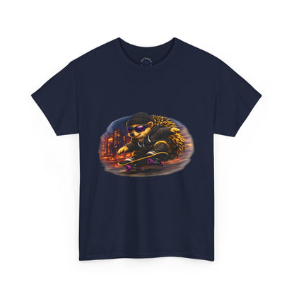 City Nightlife Hedgehog Skateboarding Shirt | Street Style Tee | Vintage City Lights Graphic | Downtown Streetwear | Skater Animal T-shirt | Cute Animal Skate Tshirt | Boardin' Hedgehog Collection