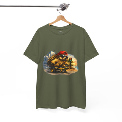 Surf Side Hedgehog Skateboarding Shirt | Beach Style Tee | Vintage Beach Graphic | Coastal Skater Animal T-shirt | Cute Animal Skate Tshirt | Boardin' Hedgehog Collection
