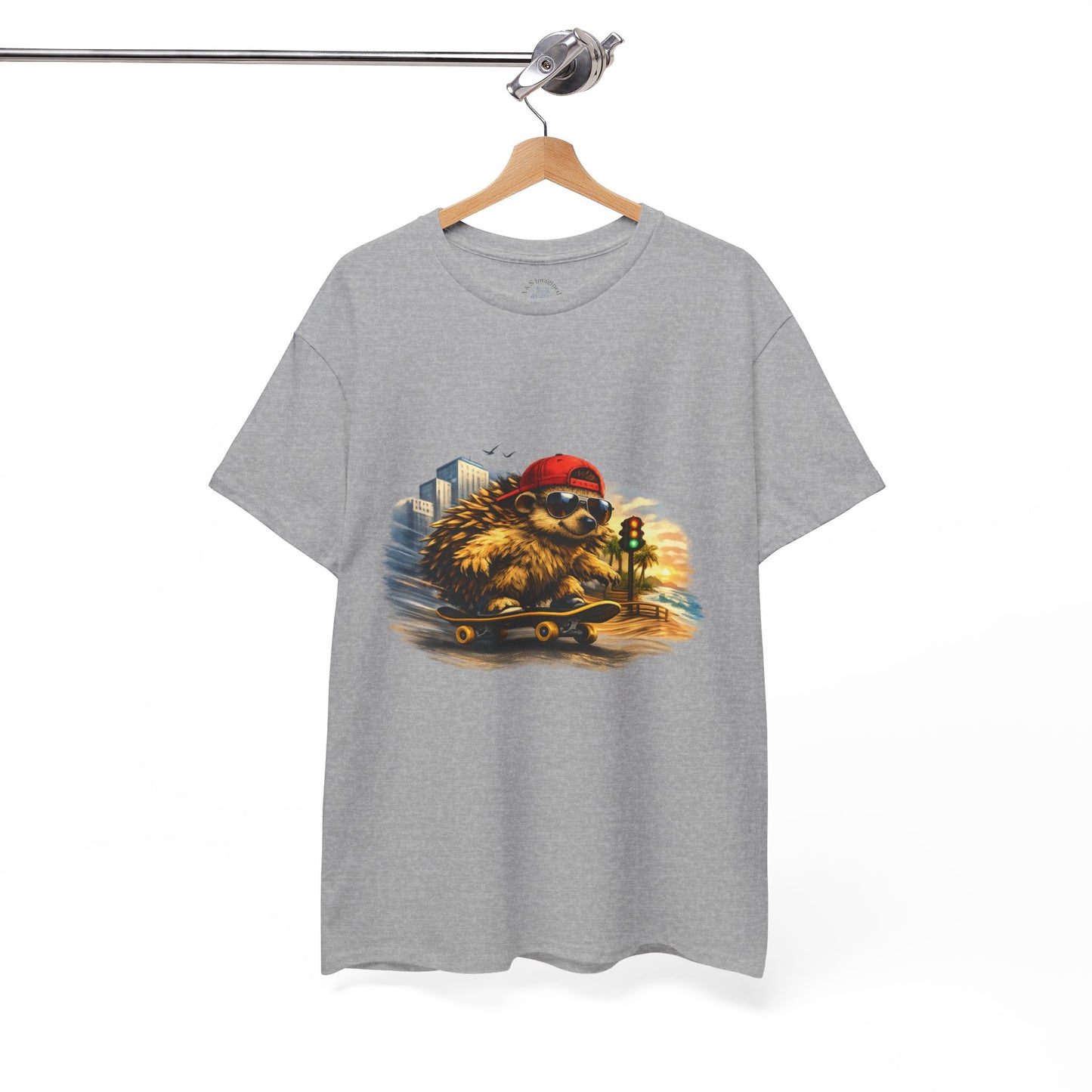 Surf Side Hedgehog Skateboarding Shirt | Beach Style Tee | Vintage Beach Graphic | Coastal Skater Animal T-shirt | Cute Animal Skate Tshirt | Boardin' Hedgehog Collection
