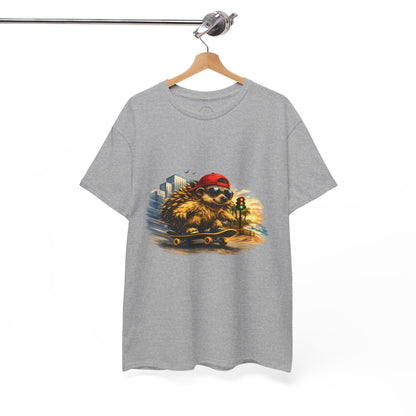 Surf Side Hedgehog Skateboarding Shirt | Beach Style Tee | Vintage Beach Graphic | Coastal Skater Animal T-shirt | Cute Animal Skate Tshirt | Boardin' Hedgehog Collection