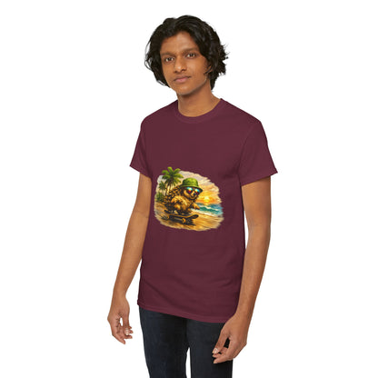 Sunset Beach Hedgehog Skateboarding Shirt | Tropical Style Tee | Vintage Beach Graphic | Skater Animal T-shirt | Cute Summer Skate Tshirt | Island Vibes Outfit | Boardin' Hedgehog Collection